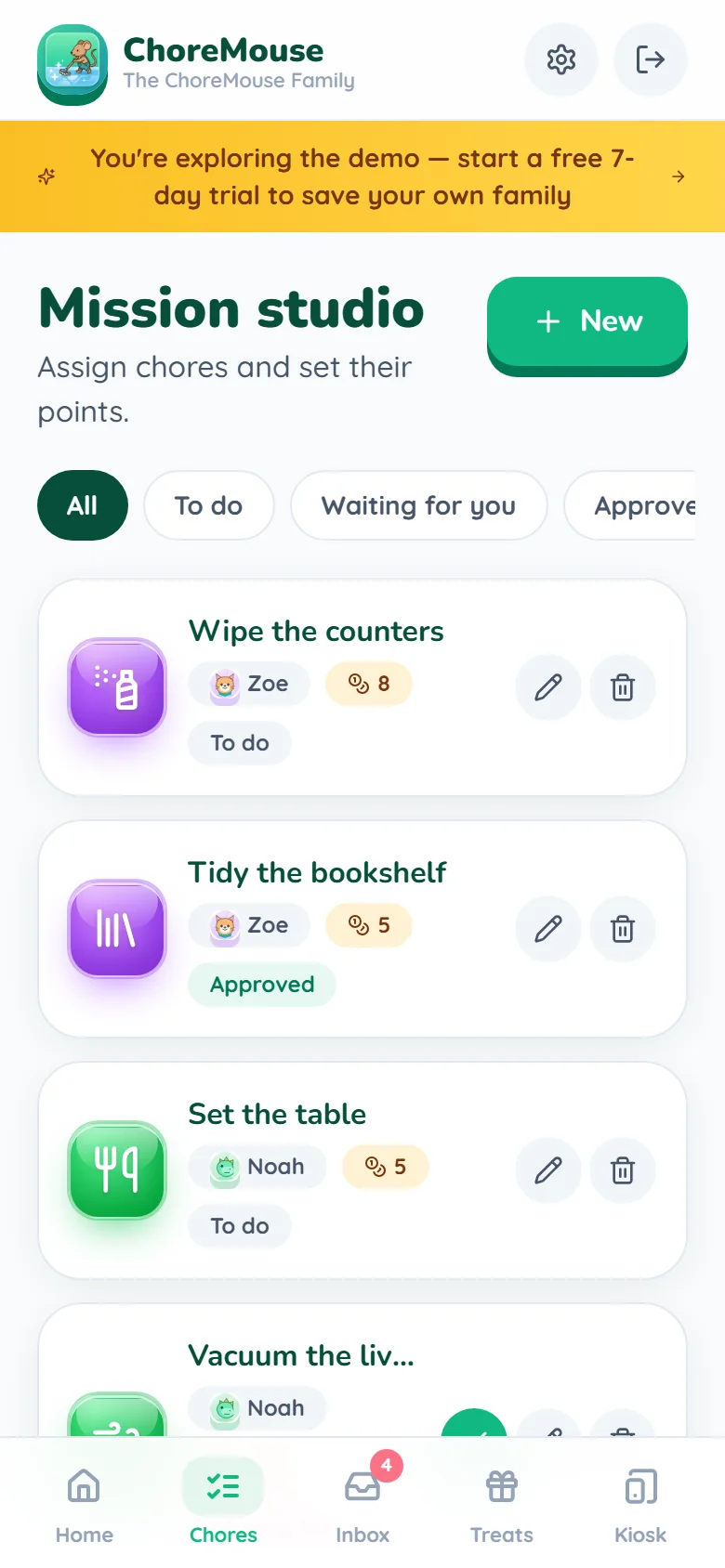 ChoreMouse — Mobile chore list · public demo