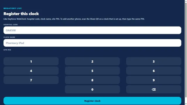 Clinic clock access screen